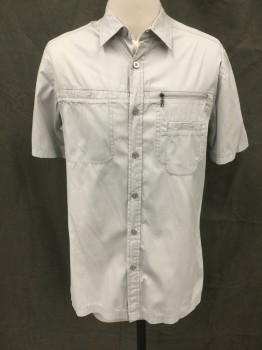 Mens, Casual Shirt, JKL, Dove Gray, Cotton, Solid, M, Button Front, Collar Attached, 3 Pockets, Short Sleeves