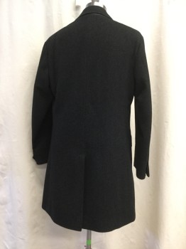 Mens, Coat, Overcoat, COLE HAAN, Charcoal Gray, Black, Nylon, Acetate, Stripes - Shadow, L, Notched Lapel, 3 Button Front, 3 Pockets, Back Vent, Fully Lined