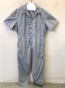 Mens, Coveralls/Jumpsuit, DICKIES, Gray, Poly/Cotton, Solid, 44 Reg, Short Sleeves, Zip Front, Collar Attached, 6 Pockets, Elastic Waist in Back
