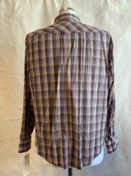 Mens, Western, UTILITY, Charcoal Gray, White, Orange, Navy Blue, Cotton, Plaid, XL, Snap Button Front, Collar Attached, 2 Flap Pockets with Snap Closures,