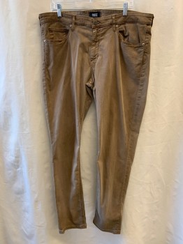 PAIGE, Khaki Brown, Cotton, Solid, Top Pockets, Zip Front, Flat Front, 2 Back Patch Pockets