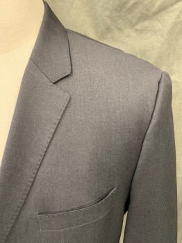 HUGO BOSS, Charcoal Gray, Wool, Heathered, Single Breasted, Collar Attached, Notched Lapel, Hand Picked Collar/Lapel, 2 Buttons, 3 Pockets, *TV Alt  Shortened Sleeves*