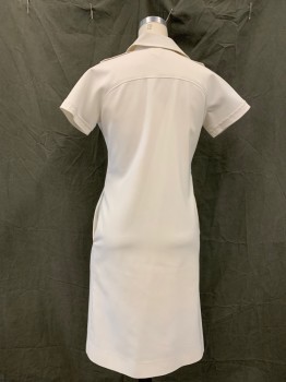 BARCO, White, Polyester, Solid, Button Front, Collar Attached, Yoke with 1 Faux Flap Pocket, Dolman Short Sleeves, 2 Round Slit Hip Pockets, Epaulets *Missing 2 Top Buttons, Dirty Shoulder*