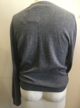 Mens, Pullover Sweater, BLOOMINGDALES, Gray, Cashmere, Heathered, XL, V-neck, Rib Knit Collar Cuffs and Waistband, So Soft