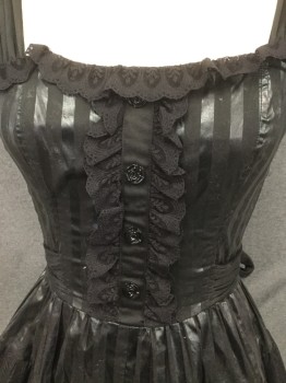 BLACKLIST, Black, Cotton, Spandex, Solid, Goth, Steampunk, Self Stripe, Gathered Cotton Straps, Button Front Placket with Ruffle Trim, Back Zip, Tiered Ruffle with Lace Skirt, Self Attached Belt From Side Front to Tie Back (TV-Alts on Straps, Skirt Tacked Up on Right Side)