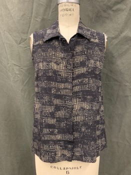 BILL HARGATE, Black, White, Silk, Abstract , Button Front, Hidden Placket, Collar Attached, Sleeveless