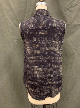 BILL HARGATE, Black, White, Silk, Abstract , Button Front, Hidden Placket, Collar Attached, Sleeveless
