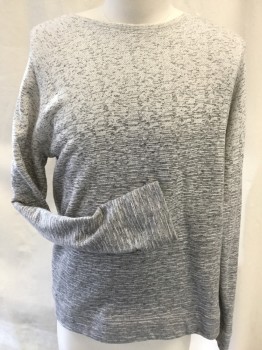 Mens, Pullover Sweater, C O S , Gray, Bone White, Cotton, Ombre, Speckled, L, Long Sleeves, Scoop Neck, Knit 2 Color Blend Medium Thickness