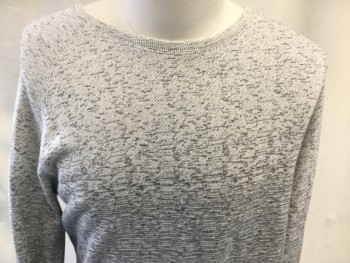 Mens, Pullover Sweater, C O S , Gray, Bone White, Cotton, Ombre, Speckled, L, Long Sleeves, Scoop Neck, Knit 2 Color Blend Medium Thickness