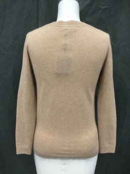 MASSIMO DUTTI, Camel Brown, Cashmere, Solid, Ribbed Knit V-neck, Long Sleeves, Ribbed Knit Cuff/Waistband, Hem Longer in Back, Side Vents