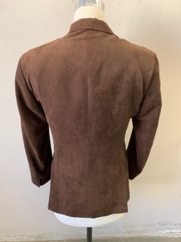 ZARA MAN, Brown, Polyester, Solid, Suede, 2 Buttons, 3 Pockets, Notched Lapel, 4 Button Sleeves, Double Vent