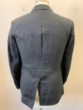 RALPH LAUREN, Charcoal Gray, Black, Linen, Check - Micro , Single Breasted, Notched Lapel, 2 Buttons, 3 Pockets, Partially Lined