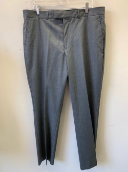 KENNTH COLE, Gray, Wool, Microfiber, Solid, Flat Front, Zip Front, Tab Waistband, 4 Pockets,
