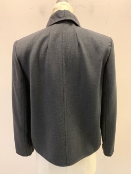 Womens, Dress, Piece 2, MAX MARA, Charcoal Gray, Wool, Solid, B:36, Jacket, Long Sleeves, Fold Over Closure with 1 Button at Neck, Collar Attached, Boxy Fit, Minimalist, High End