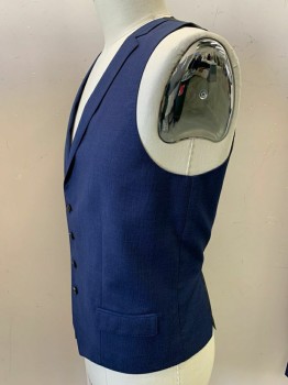 Mens, Suit, Vest, HUGO BOSS, Navy Blue, Blue, Wool, 2 Color Weave, 42L, 4 Buttons, Single Breasted, Notched Lapel, V Neck