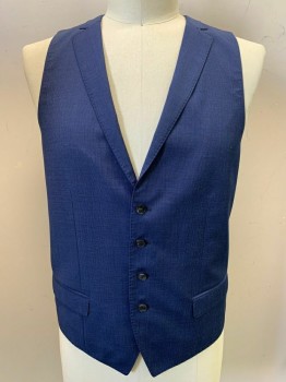 Mens, Suit, Vest, HUGO BOSS, Navy Blue, Blue, Wool, 2 Color Weave, 42L, 4 Buttons, Single Breasted, Notched Lapel, V Neck