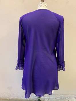 Womens, Dress, Piece 2, N/L, Purple, Polyester, Solid, Sheer Chiffon Jacket, 3/4 Sleeves, Padded Shoulders, Open at Center Front with No Closures
