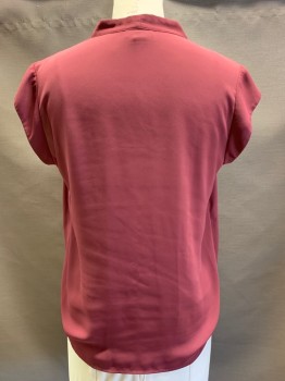 Womens, Blouse, HALOGEN, Raspberry Pink, Polyester, Solid, B38, S/S, Scoop Neck, Crossover, Pleated