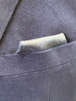 Mens, Sportcoat/Blazer, ALFANI, Indigo Blue, Cotton, Polyester, Solid, 42S, 3 Buttons, Single Breasted, Notched Lapel, 3 Pockets, Velvet Texture, Sewn On Pocketsquare