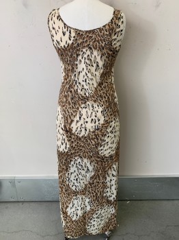 NO LABEL, Beige, Black, Brown, Acetate, Animal Print, Sleeveless, V Neck, Ring Cut with Tie, Leopard Print,