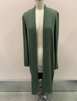 Womens, Cardigan Sweater, HALSTON, Moss Green, Viscose, Polyester, Solid, M, Open Front, Long, Shawl Collar,