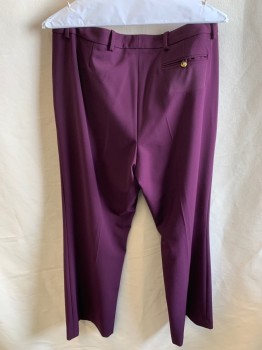 Womens, Slacks, CALVIN KLEIN, Wine Red, Polyester, Spandex, Solid, 14, F.F, Zip Front, Extended Waistband, Gold Button Closure, 3 Pockets, Modern Fit