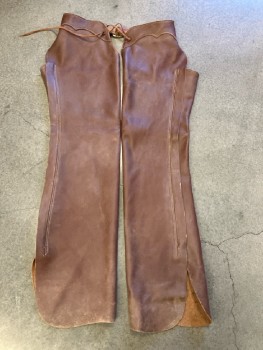 N/L, Brown, Leather, Solid, Side Zips, Buckle Front Waistband, with Oval Silver Buckle, Tie Back