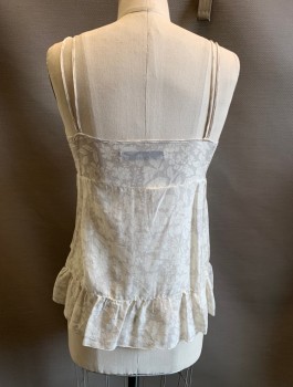 Womens, Top, ZARA, Beige, Cotton, Floral, S, Spaghetti Straps, Ruffle Bust, 4 Buttons,