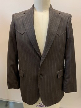 CIRCLE, Dk Brown, Lt Brown, Wool, Stripes - Pin, Western Sport-coat, 2 Buttons, Single Breasted, Notched Lapel, Top Pockets,