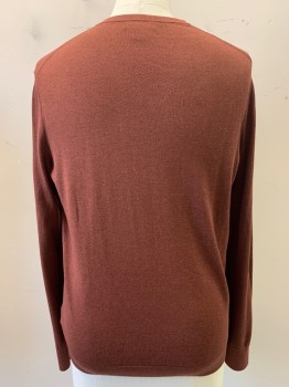 Mens, Pullover Sweater, BANANA REPUBLIC, Rust Orange, Silk, Cotton, Solid, L, L/S, V Neck,