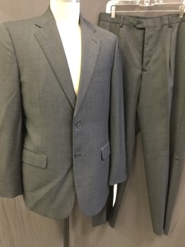 JOSEPH ABBOUD, Charcoal Gray, Wool, Solid, Single Breasted, 2 Buttons, Notched Lapel, 3 Pockets,