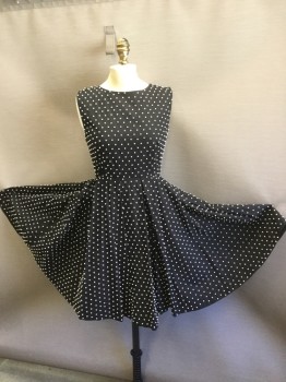 Womens, Cocktail Dress, ALICE & OLIVIA , Black, White, 2, Black with Small White Pearl All Over, Round Wide Neck Sleeveless, Deep Scoop Back, Zip Back, Bias Cut Skirt
