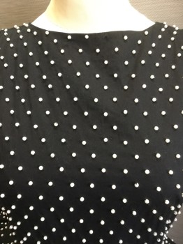 Womens, Cocktail Dress, ALICE & OLIVIA , Black, White, 2, Black with Small White Pearl All Over, Round Wide Neck Sleeveless, Deep Scoop Back, Zip Back, Bias Cut Skirt