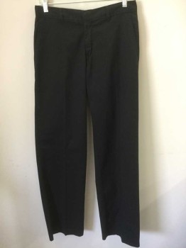 DICKIES, Black, Polyester, Cotton, Solid, Work Wear Pants, Twill, Flat Front, Zip Fly, Mid Rise, Straight Leg, 3 Pockets