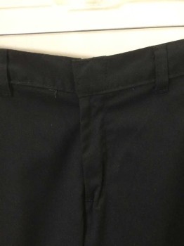 Womens, Pants, DICKIES, Black, Polyester, Cotton, Solid, 6, Work Wear Pants, Twill, Flat Front, Zip Fly, Mid Rise, Straight Leg, 3 Pockets