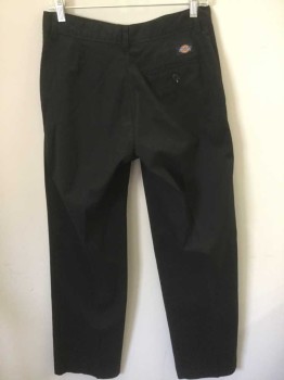 DICKIES, Black, Polyester, Cotton, Solid, Work Wear Pants, Twill, Flat Front, Zip Fly, Mid Rise, Straight Leg, 3 Pockets