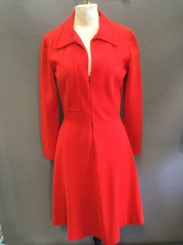 Alfred Werber, Red, Poly/Cotton, Solid, Zip Front, Collar Attached, Long Sleeves, Black Seam Overstitch, 2 Pockets, Open To Bust, Slightly Moth Eaten Left Arm