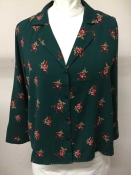 BP, Forest Green, Pink, Red Burgundy, Orange, Polyester, Floral, Button Front, Notched Lapel, Long Sleeves,