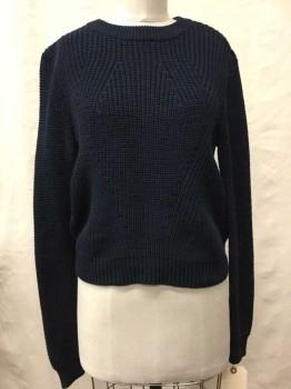 Womens, Pullover, H&M, Navy Blue, Acrylic, Cotton, Solid, S, Crew Neck