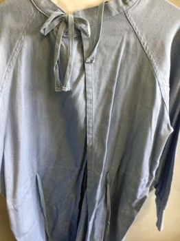 Unisex, Surgical Gown, Lt Blue, Cotton, Solid, S/P, Long Sleeves, Lacing/Ties,  Drawstring At Waist That Ties At Back,