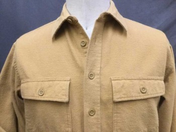L.L BEAN, Mustard Yellow, Cotton, Solid, Collar Attached, Button Front, Long Sleeves, 2 Pockets W/flap