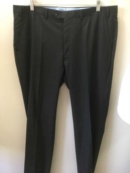 Mens, Suit, Pants, CHAPS, Charcoal Gray, Wool, Solid, Open, 40, Flat Front,