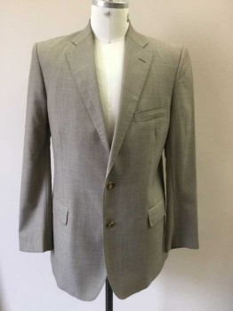 Mens, Suit, Jacket, BROOKS BROTHERS, Lt Brown, Wool, Birds Eye Weave, 44L, Single Breasted, Collar Attached, Notched Lapel, 2 Buttons,  3 Pockets, Hand Picked Collar/Lapel