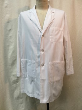 LANDAU, White, Cotton, Polyester, Solid, White, Button Front, Collar Attached, Notched Lapel, 3 Pockets,