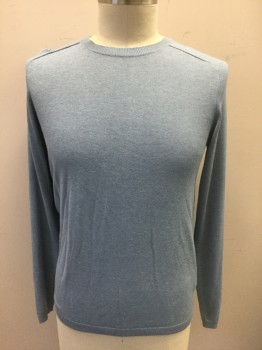 SELECTED HOMME, Powder Blue, Cotton, Polyester, Solid, Lightweight Knit, Long Sleeves, Crew Neck
