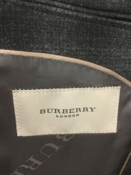 BURBERRY, Black, Gray, Wool, Check , Single Breasted, 2 Buttons,  4 Pockets, Notched Lapel, 2 Center Back Vents