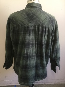 Mens, Casual Jacket, OUTDOOR LIFE, Olive Green, Faded Black, Cotton, Polyester, Plaid, XL, Long Sleeves, Button Front, 4 Pockets, Lined in Faux Sheepskin, Flannel,