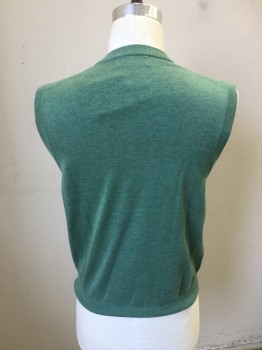 Mens, Sweater Vest, BROOKS BROTHERS, Green, Cotton, Solid, S, V-neck, Pullover, Ribbed Knit Neck/Armhole/Waistband