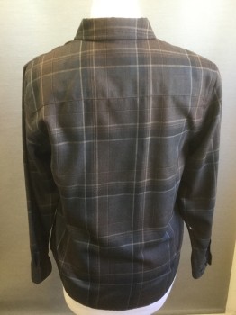 RALPH LAUREN, Brown, Gray, Black, Tan Brown, Wool, Plaid, Collar Attached, Button Front, Long Sleeves,