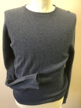 BLOOMINGDALES, Dusty Blue, Cashmere, Solid, Long Sleeves, Crew Neck, Light Texture